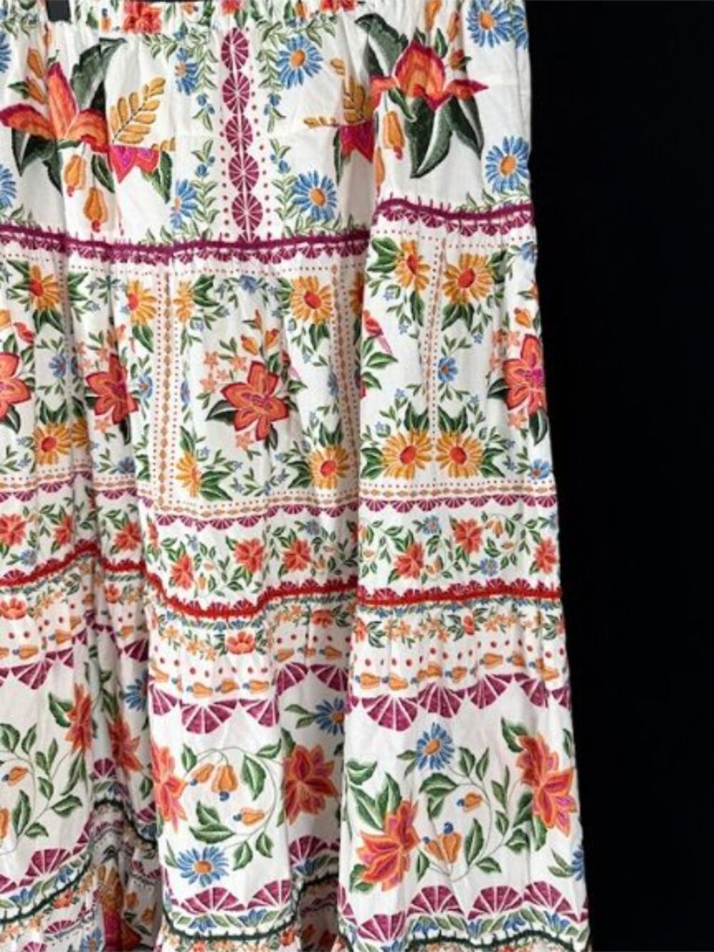 Farm Rio Tiered Floral Cotton Print Maxi Skirt - Picture 3 of 5
